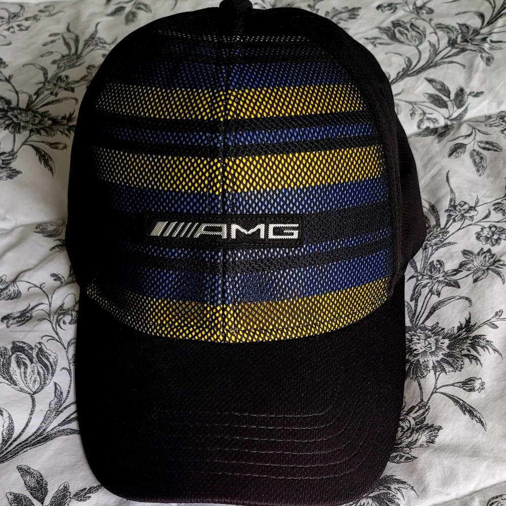Mercedes AMG Petronas Black Cap with Blue and Yellow Stripes